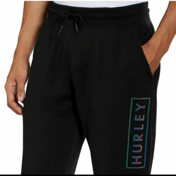 HURLEY - NEW! RELAXED FIT Boxed Logo Black Jogger Sweatpants Size Small - Picture 2 of 9